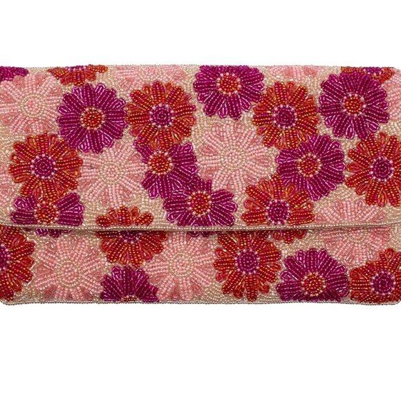 Pink Flowers Beaded Clutch - Picture 1 of 4